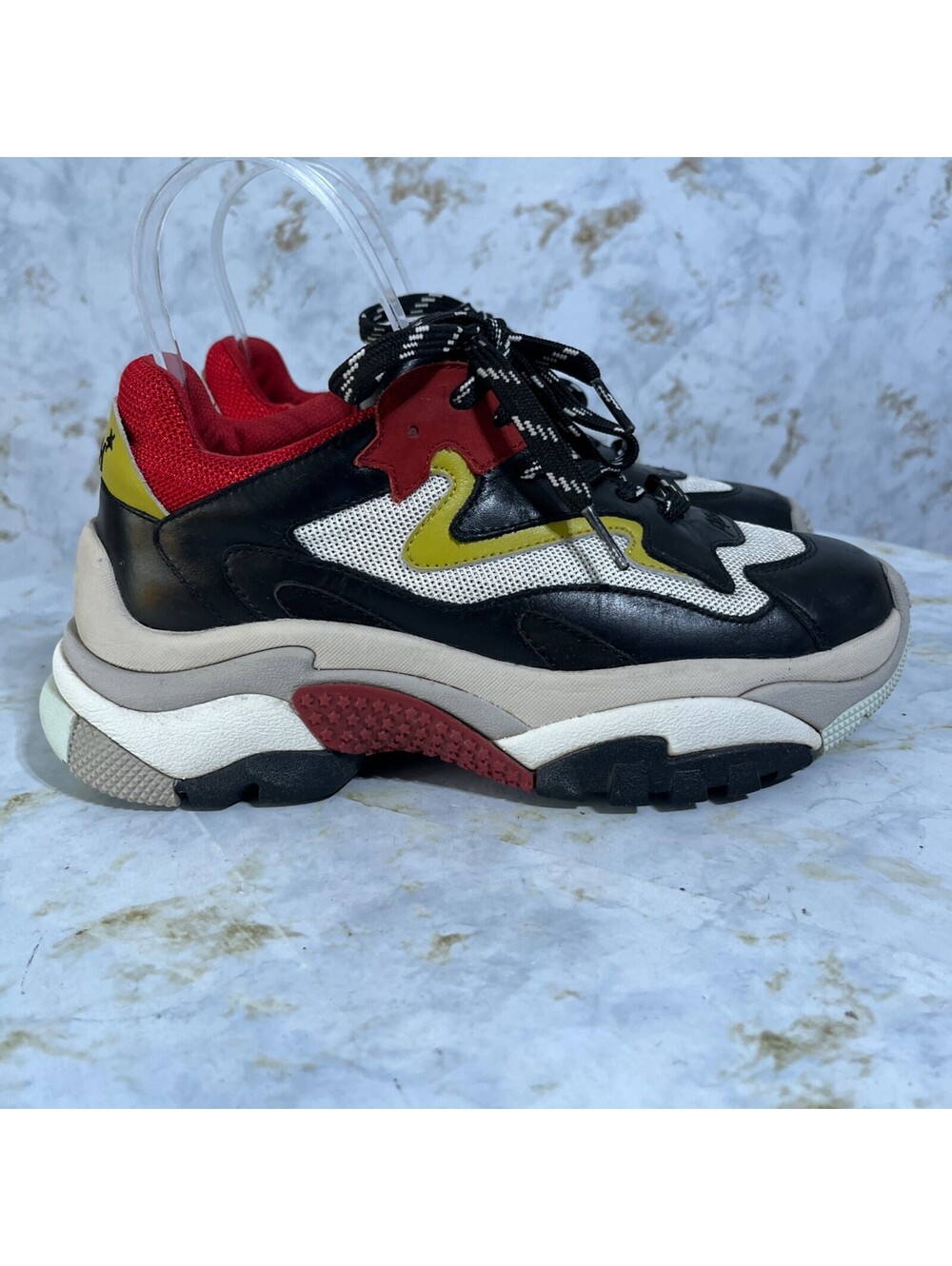 ASH 37 Women's Size 6.5 Shoes Black Red White Leather Comfort Fashion Sneakers